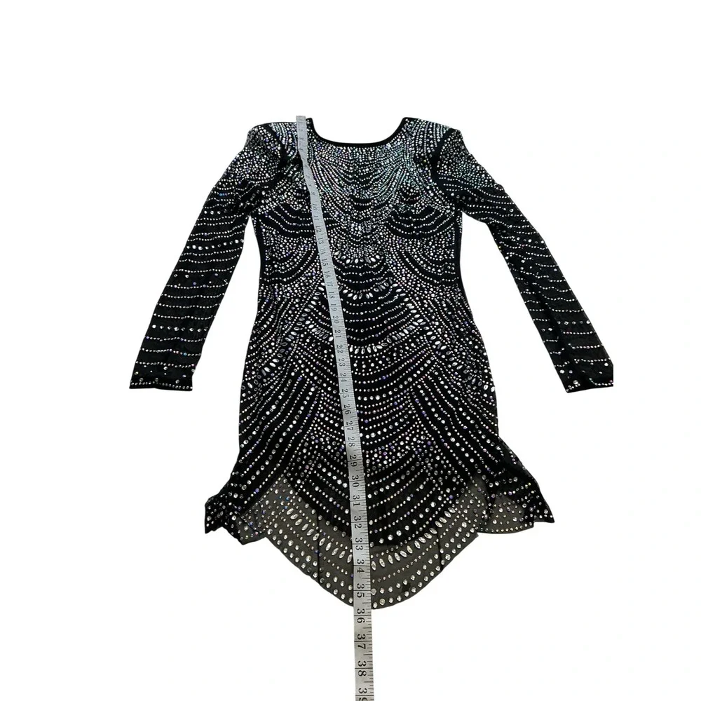 Banjul Womens Black Rhinestone Long Sleeve Open Back Cocktail Dress BCCDS23868 S - Picture 5 of 7